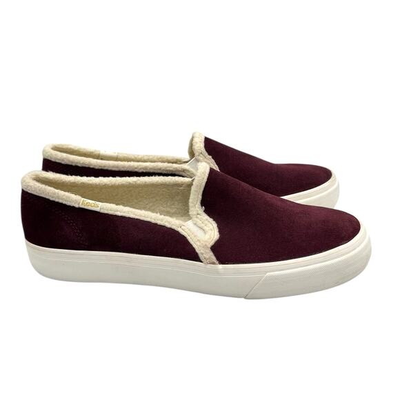 Keds Double Decker Maroon Maroon Suede Faux Shearling Lined Slip On Sneakers - Picture 6 of 13